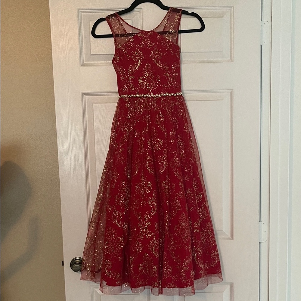 Elegant Red Kids Dress with Gold Accents